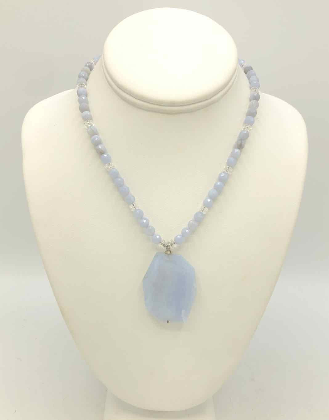 Silver Genuine Gemstone Necklace with Blue Lace Agate | TDS